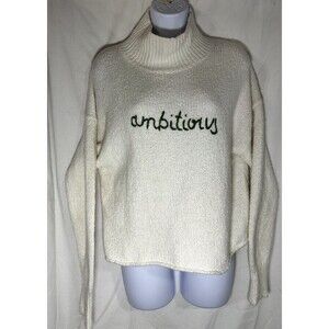 Lou & Grey "Ambitious" Script Mock Neck Sweater - Cream/Ivory - Size XS